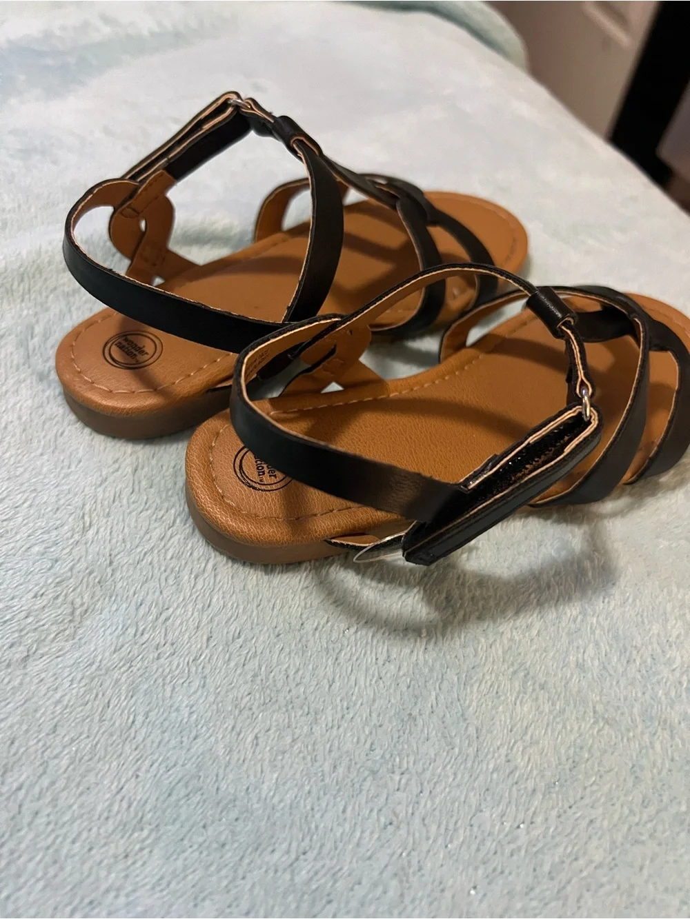 wonder nation Black Strappy T‑Bar Kids Sandals
